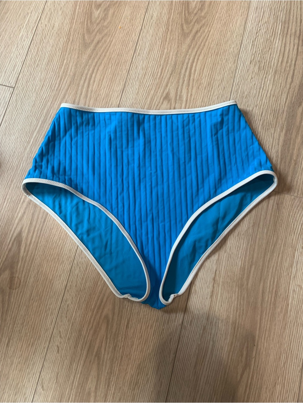 aerie blue, Ribbed, High waisted Bikini Bottoms with White Trim